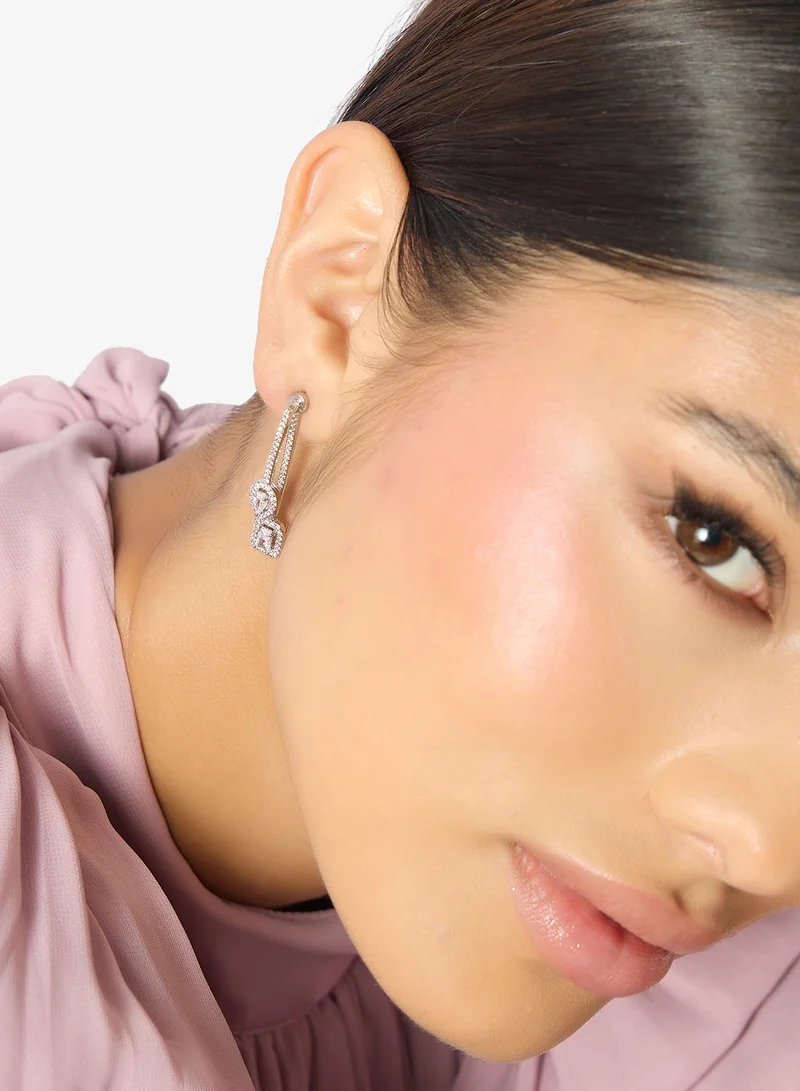 Ella Limited Edition Silver Silver Diamonte Rhinestone Embellished Drop Down Earrings for Women | Best Price UAE