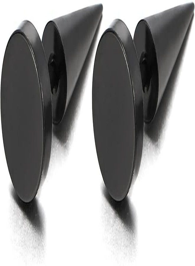 VIEN® Circle Stud Black Earrings Plugs Piercing Pointed Screw Back Earrings Stainless Steel Stud Earring - Image 2