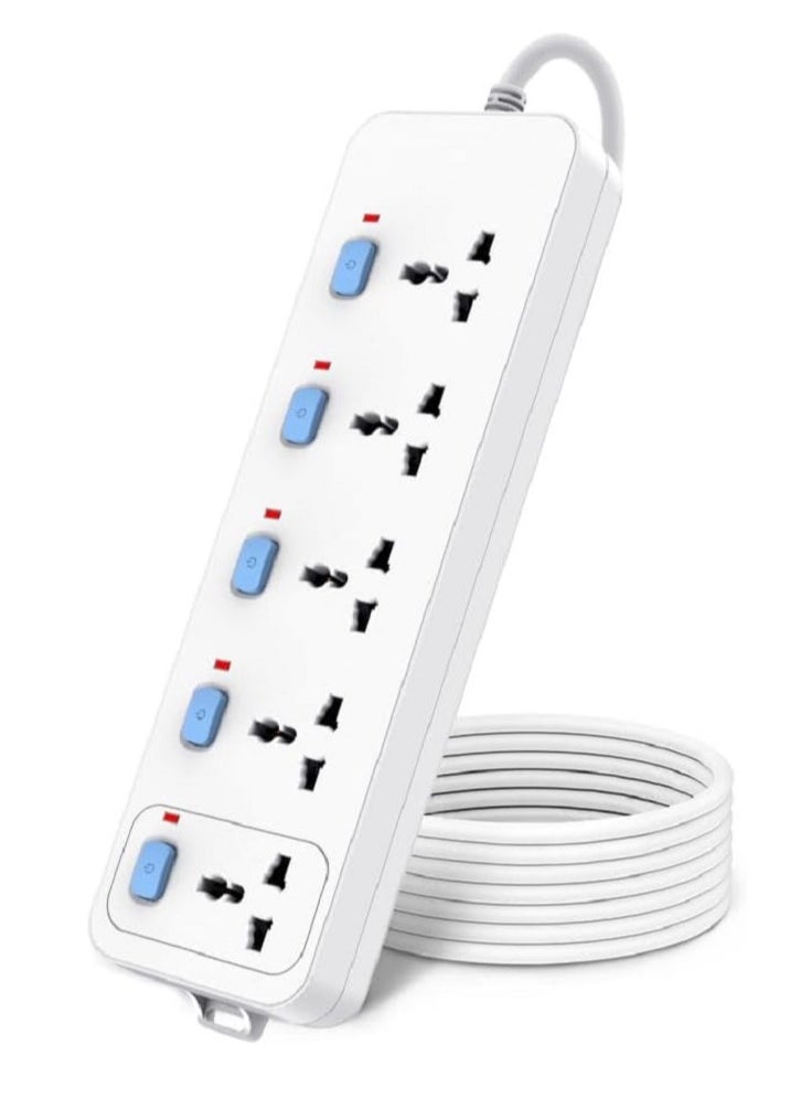 Zcom Extension cord, 5 socket power extension board with 5 switch and 3 meter length  - Image 1