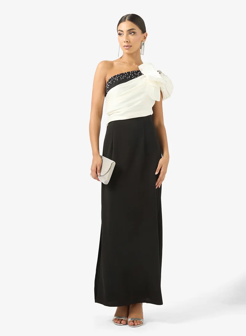 Iyra  Contrast One Shoulder Maxi Dress for Women | Best Price UAE