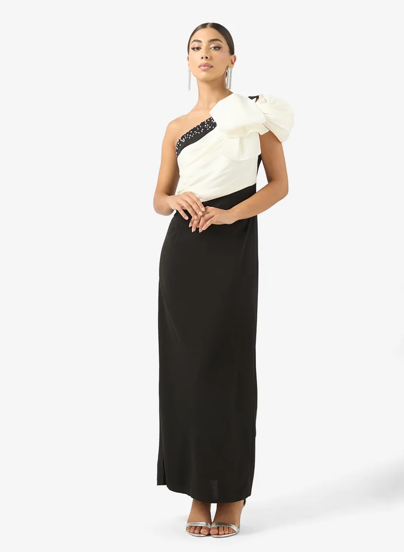 Contrast One Shoulder Maxi Dress