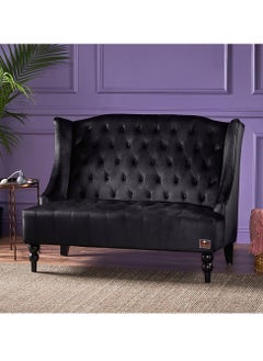 Wooden Twist Wooden Twist Soft Velvet Upholstery Button Tufted Modern Bench With Teak Wood Legs ( Black )  - Image 1