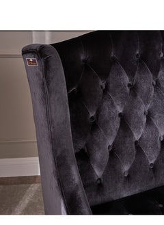 Wooden Twist Wooden Twist Soft Velvet Upholstery Button Tufted Modern Bench With Teak Wood Legs ( Black )  - Image 5