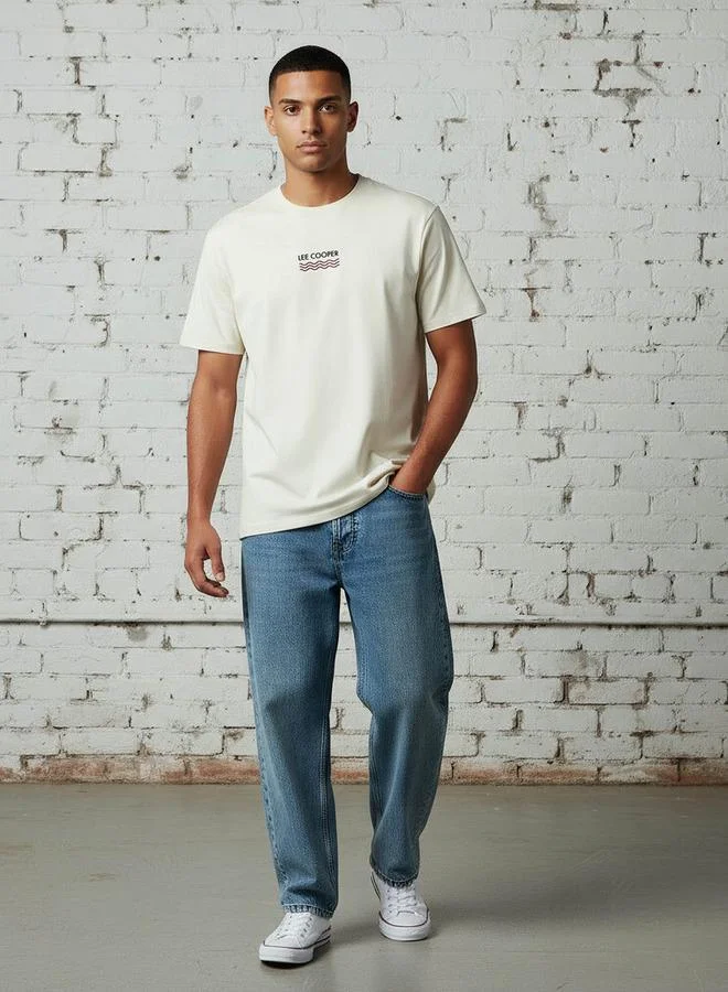 لي كوبر تي شيرت لي كوبر رجالي بياقة دائرية وأكمام قصيرة مطرز بشعار