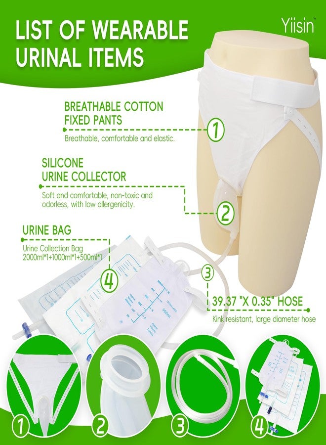 Yiisin Urine Collection Bag Condom Catheters for Men Reusable Portable Silicone Urinal with 3 Urine Catheter Bags (Men_White) - Image 3
