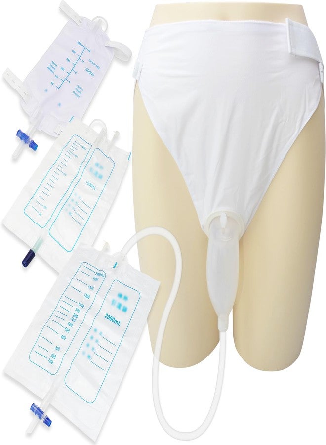 Yiisin Urine Collection Bag Condom Catheters for Men Reusable Portable Silicone Urinal with 3 Urine Catheter Bags (Men_White) - Image 1
