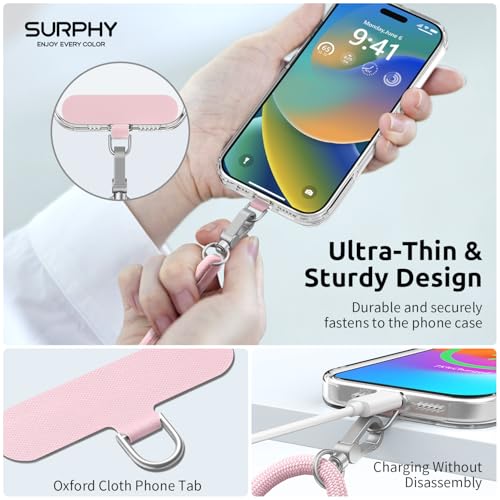 SURPHY Phone Lanyard, Adjustable Phone Strap Crossbody with 2 Pack Cell Phone Tether Tab, Premium Metal Buckles, Skin-Friendly, Universal Cell Phone Lanyard Crossbody for Women and Men, Pink - Image 4