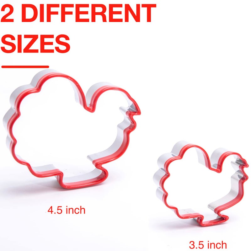 COOKIEQUE COOKIEQUE 2Pcs Turkey Cookie Cutters 4.5"" 3.5""  Food-Grade Stainless Steel Fall Thanksgiving Cookie Cutter Set  Biscuit Cutter Set  Holiday Cookie Cutters  Unique Design with Protective Red Top PVC  - Image 4
