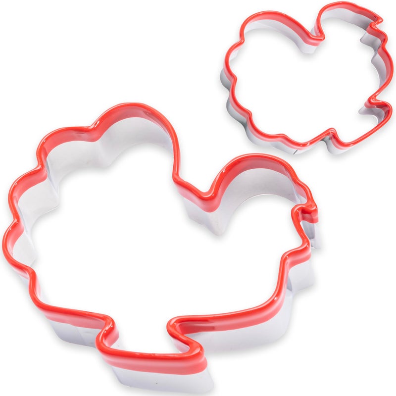 COOKIEQUE COOKIEQUE 2Pcs Turkey Cookie Cutters 4.5"" 3.5""  Food-Grade Stainless Steel Fall Thanksgiving Cookie Cutter Set  Biscuit Cutter Set  Holiday Cookie Cutters  Unique Design with Protective Red Top PVC  - Image 1