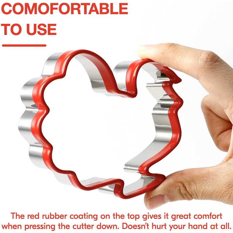 COOKIEQUE COOKIEQUE 2Pcs Turkey Cookie Cutters 4.5"" 3.5""  Food-Grade Stainless Steel Fall Thanksgiving Cookie Cutter Set  Biscuit Cutter Set  Holiday Cookie Cutters  Unique Design with Protective Red Top PVC  - Image 2