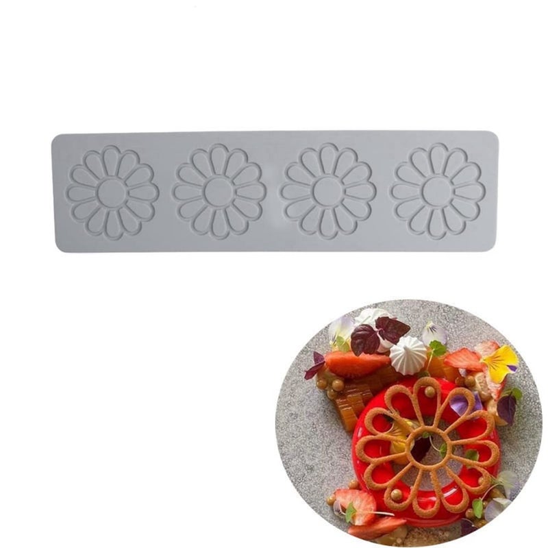 TUKE Embossing Lace Fondant Moulds  Multi Circle Flowers Lace Mat Cake Decoration Tool  Flower Shaped Cupcake Mat Silicone Molds (B_11*2.96 * 0.12inch) - Image 4