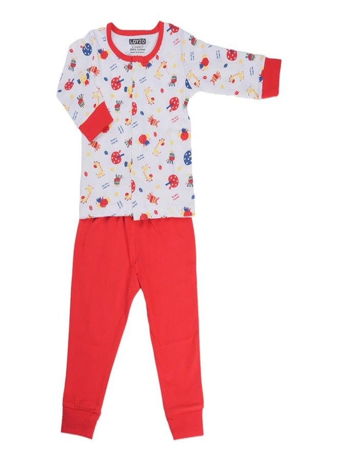 LOYZO Super Soft Unisex Baby Clothing Set - Full Sleeve Front Open Tshirt & Trouser Pajama Pant Set for 12-18 Months Old (Red) - Image 1