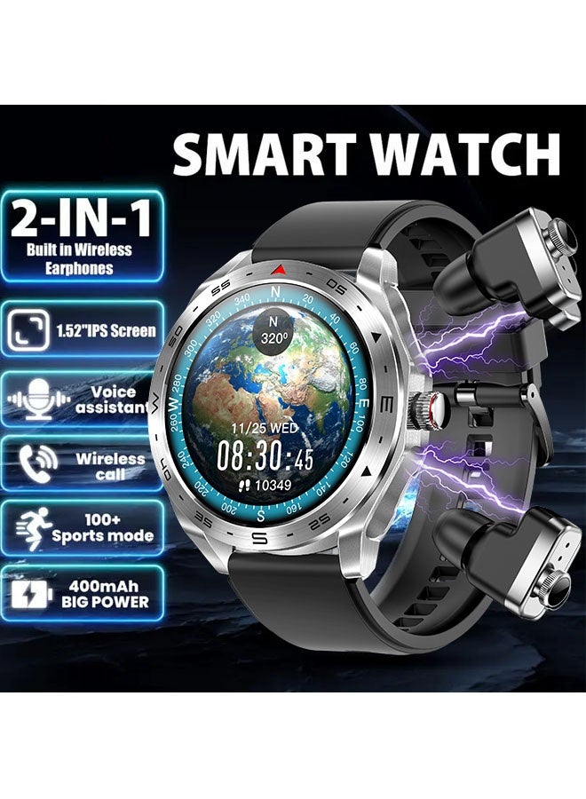 RollsTimi  Men's Smart Bluetooth Watch with Wireless Earbuds, IP67 Daily Waterproof, 400mAh Large-Capacity Battery, Sports and Sleep Monitoring, Bluetooth Call Answering/Making, RT T95 - Image 1