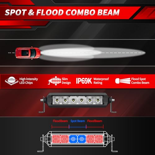 4WDKING 8 inch LED Light Bar 60W Off Road LED Spot Flood Combo Work Light Super Bright Truck Driving Fog Lamp IP69K Waterproof for Truck Cars ATV UTV Boat 2 PCS - Image 2