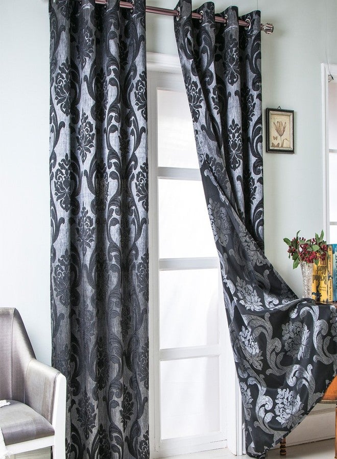 NAPEARL Damask Curtains for Living Room and Bedroom, Gothic Drapes with Black Floral Patterns, 84 Inch Length, Set of 2 Panels, Each 52 x 96 Inches - Image 1