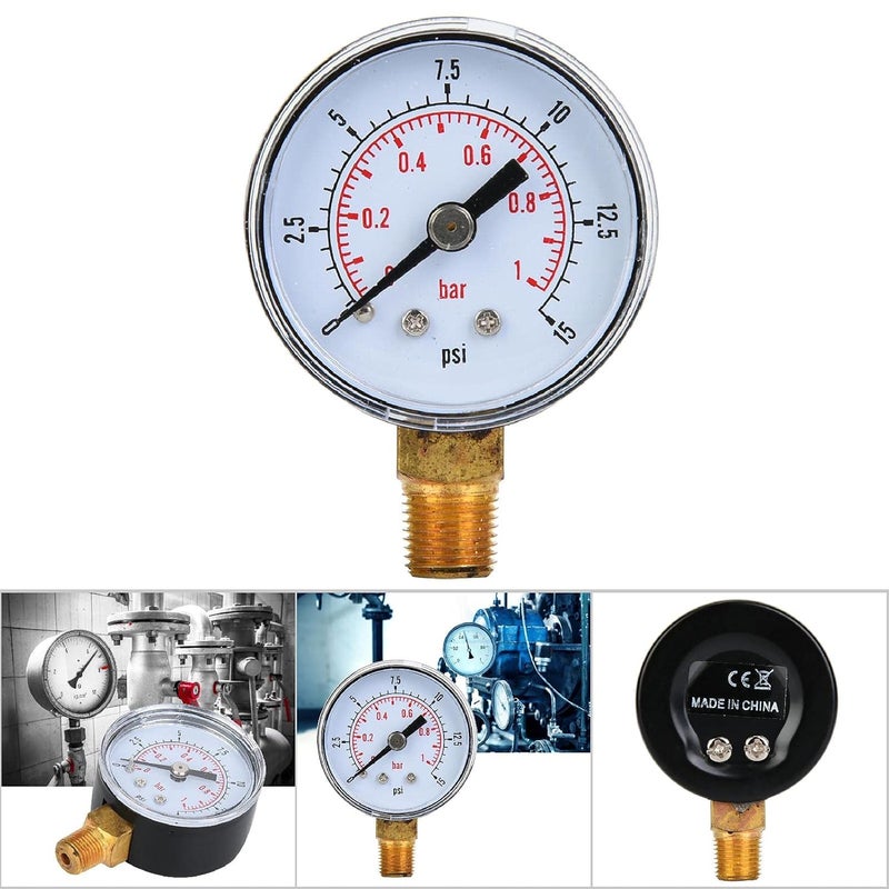 Mechanical Pressure Gauge 0 15psi 0 1bar Dual Scale Metal Casing For Air Oil Water - Image 5
