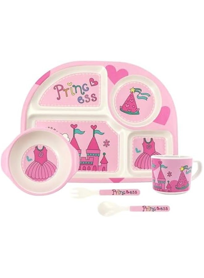 TRASSLE 5Pcs/Set Kids Cartoon Dinnerware Set - Children Dishes Food Plate Bowl Cup Spoon Fork Set, Dishwasher Safe, Kids Dishware Tableware Healthy Mealtime, BPA Free (Pink) - Image 1
