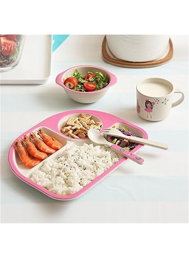 TRASSLE 5Pcs/Set Kids Cartoon Dinnerware Set - Children Dishes Food Plate Bowl Cup Spoon Fork Set, Dishwasher Safe, Kids Dishware Tableware Healthy Mealtime, BPA Free (Pink) - Image 5