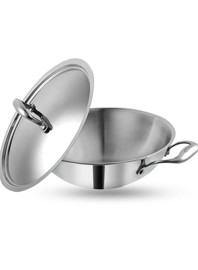 VINOD Vinod Platinum Triply Stainless Steel Extra Deep Kadai with Stainless Steel Lid 1.2 Litres Capacity (18 cm Diameter) | 18 cm Triply Stainless Steel Kadai, Silver (Induction and Gas stove Friendly)  - Image 1