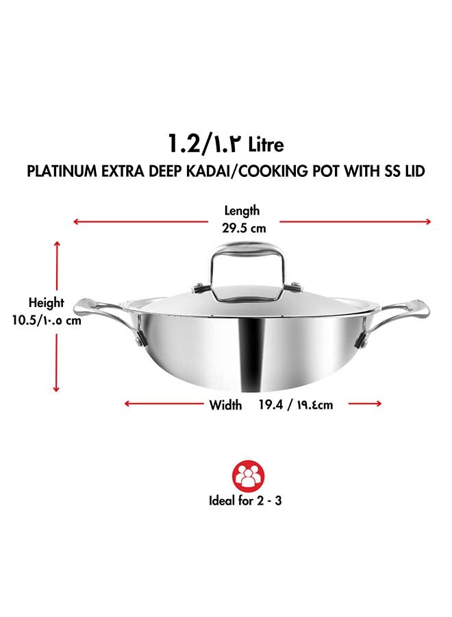 VINOD Vinod Platinum Triply Stainless Steel Extra Deep Kadai with Stainless Steel Lid 1.2 Litres Capacity (18 cm Diameter) | 18 cm Triply Stainless Steel Kadai, Silver (Induction and Gas stove Friendly)  - Image 4