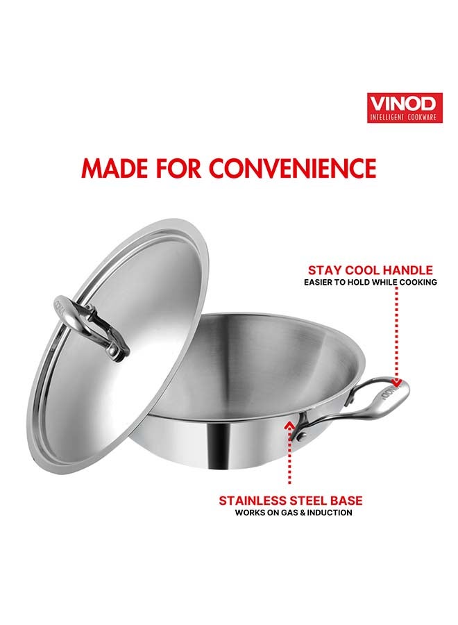 VINOD Vinod Platinum Triply Stainless Steel Extra Deep Kadai with Stainless Steel Lid 1.2 Litres Capacity (18 cm Diameter) | 18 cm Triply Stainless Steel Kadai, Silver (Induction and Gas stove Friendly)  - Image 5