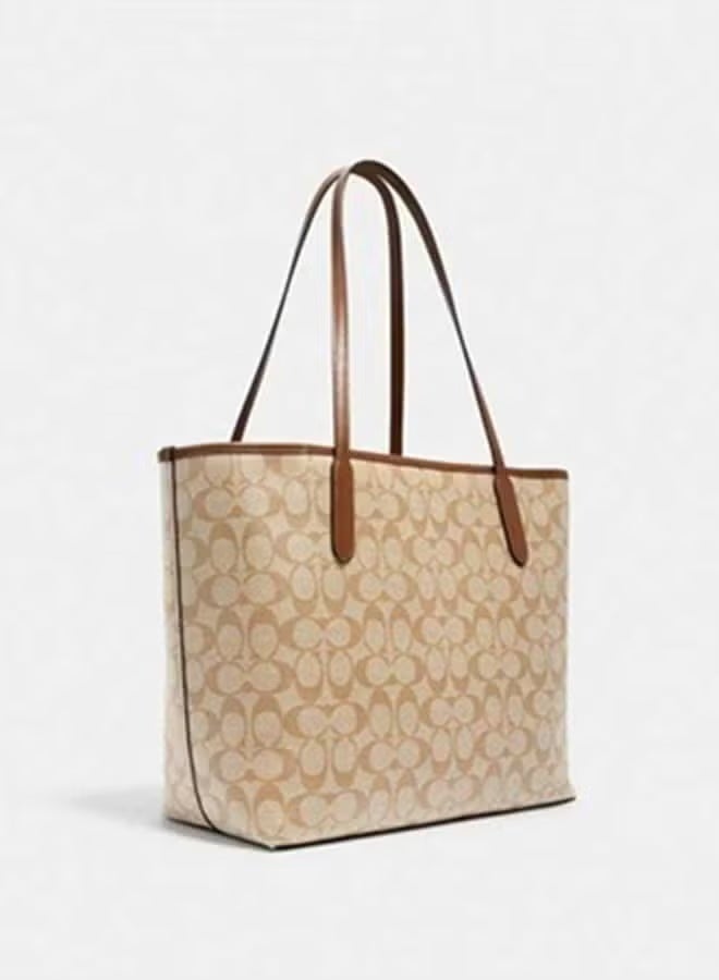 coachoutlet COACH City Tote Bag In Signature Canvas, Women's Shoulder Bag, Women's Shopper Tote Bag, Women's Hand Bag, Women's Travel Bag, 33cm-Khaki-Brown - Image 4
