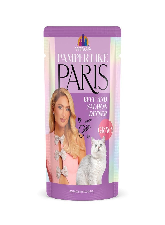 Weruva Paris Hilton Pamper Like Paris Wet Cat Food, Beef and Salmon in Gravy, 2.47oz Pouch, Pack of 12 - Image 1
