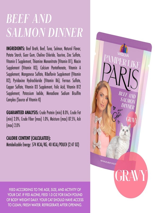 Weruva Paris Hilton Pamper Like Paris Wet Cat Food, Beef and Salmon in Gravy, 2.47oz Pouch, Pack of 12 - Image 4
