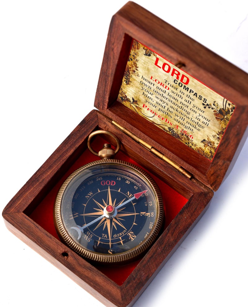 TA dizayn Trust in The Lord with All Your Heart -Proverbs 3: 5-6 Quote Engraved Compass with Wooden Box, Camping Compass, Gift Compass, Gifts for Men -Graduation Gifts 2025 Compass for Women Mens Boy Girls - Image 5