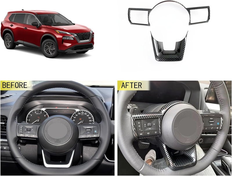 TERDARAY Steering Wheel Surround Frame Cover Trim for Nissan Rogue 2021-2023 - Carbon Fiber Style - Image 4