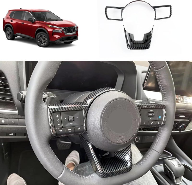 TERDARAY Steering Wheel Surround Frame Cover Trim for Nissan Rogue 2021-2023 - Carbon Fiber Style - Image 1