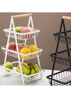 TYCOM Fruit Basket for Kitchen Countertop 2 Tier Portable Metal Wire Storage Rack with Wooden Handle Detachable Rectangle Basket for Kitchen Organizer Storage Bread Snacks Fruits 3 Layer Black.  - Image 4