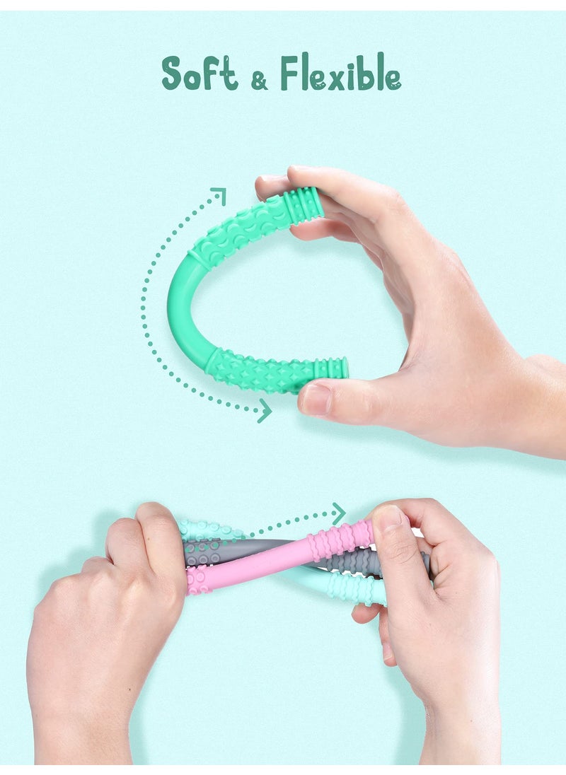 Giftty Giftty Teething Tube with Safety Shield Baby Hollow Teether Sensory Toys Gum Massager, Food-Grade Silicone for Infant 3-12 Months Boys Girls, 1 Pair with 4 Cleaning Brush Included (Cyan+Orchid)  - Image 5