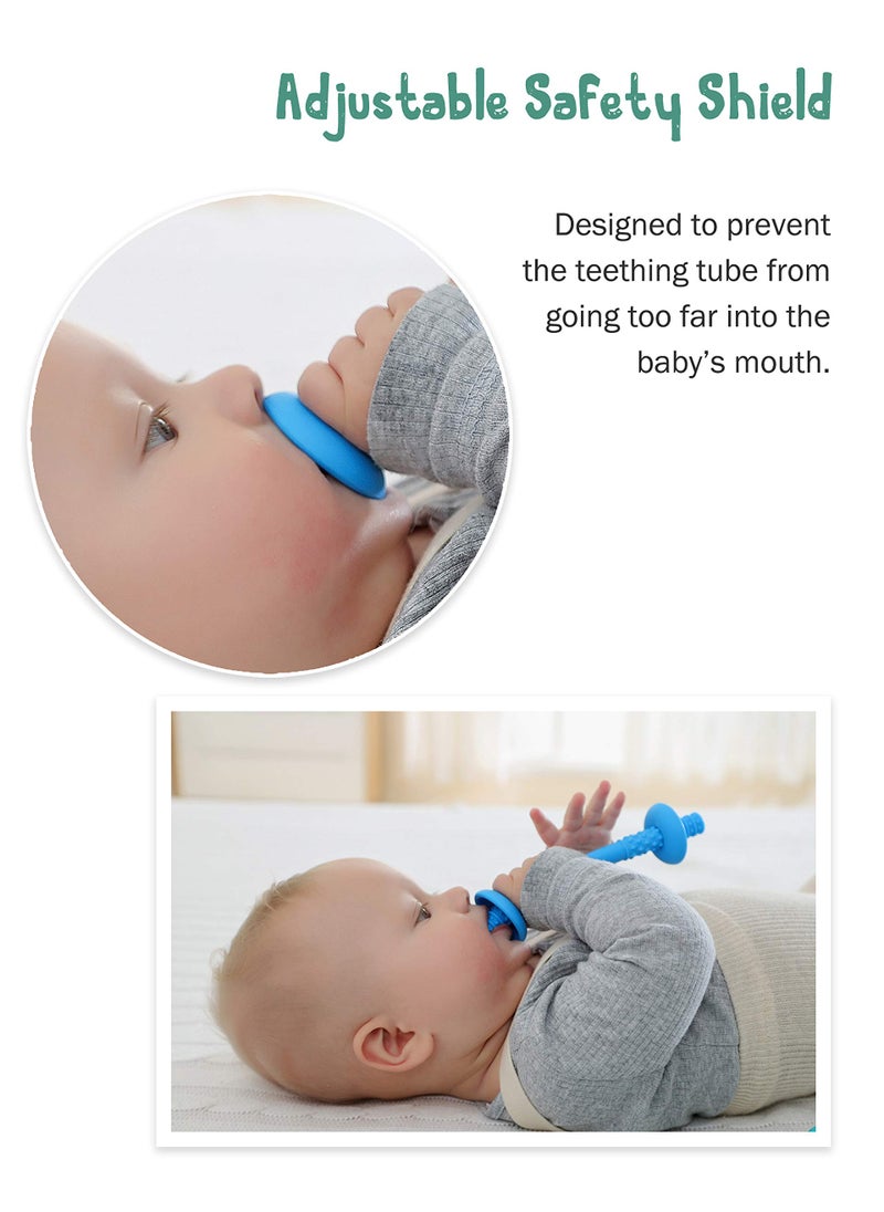 Giftty Giftty Teething Tube with Safety Shield Baby Hollow Teether Sensory Toys Gum Massager, Food-Grade Silicone for Infant 3-12 Months Boys Girls, 1 Pair with 4 Cleaning Brush Included (Cyan+Orchid)  - Image 3