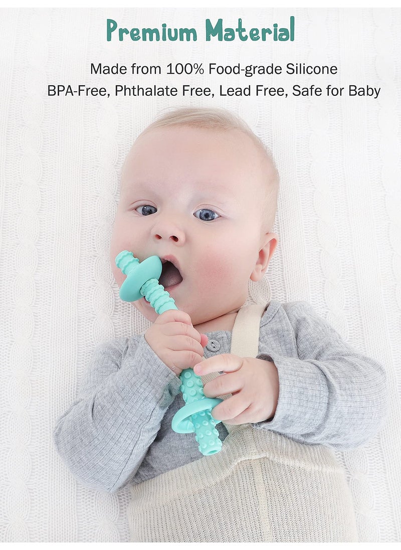 Giftty Giftty Teething Tube with Safety Shield Baby Hollow Teether Sensory Toys Gum Massager, Food-Grade Silicone for Infant 3-12 Months Boys Girls, 1 Pair with 4 Cleaning Brush Included (Cyan+Orchid)  - Image 2