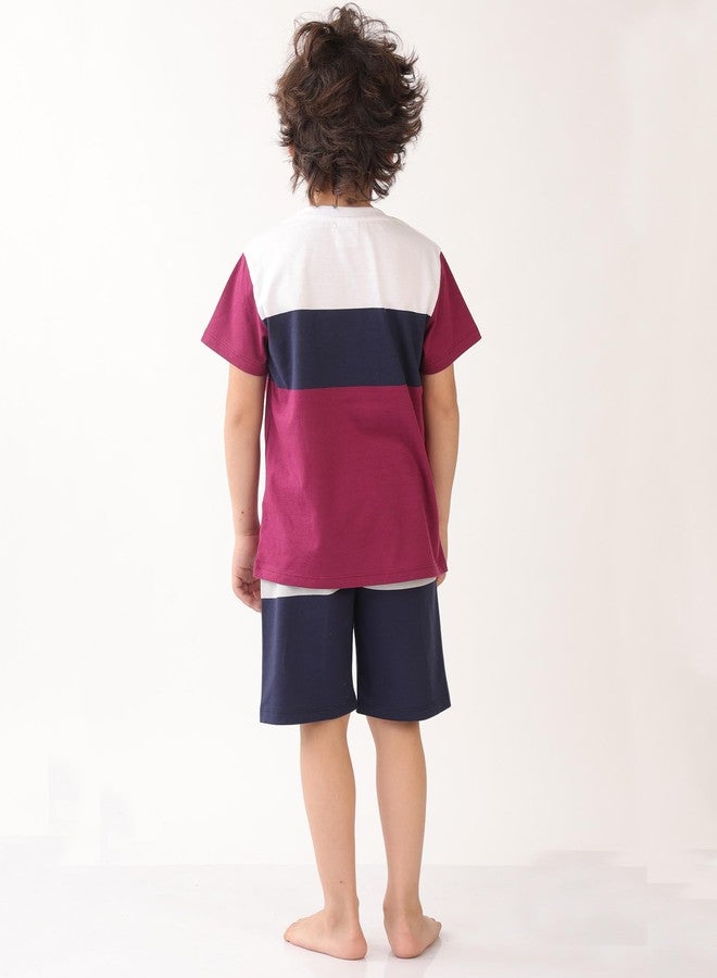 انثريلو طقم شورتات نوم صيفية من أنثريلو، باللون الكحلي والرمادي المخطط، بتصميم متباين - متعدد الألوان - Image 4