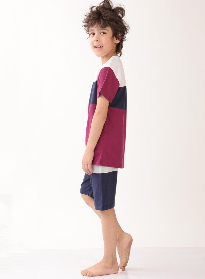 انثريلو طقم شورتات نوم صيفية من أنثريلو، باللون الكحلي والرمادي المخطط، بتصميم متباين - متعدد الألوان - Image 3