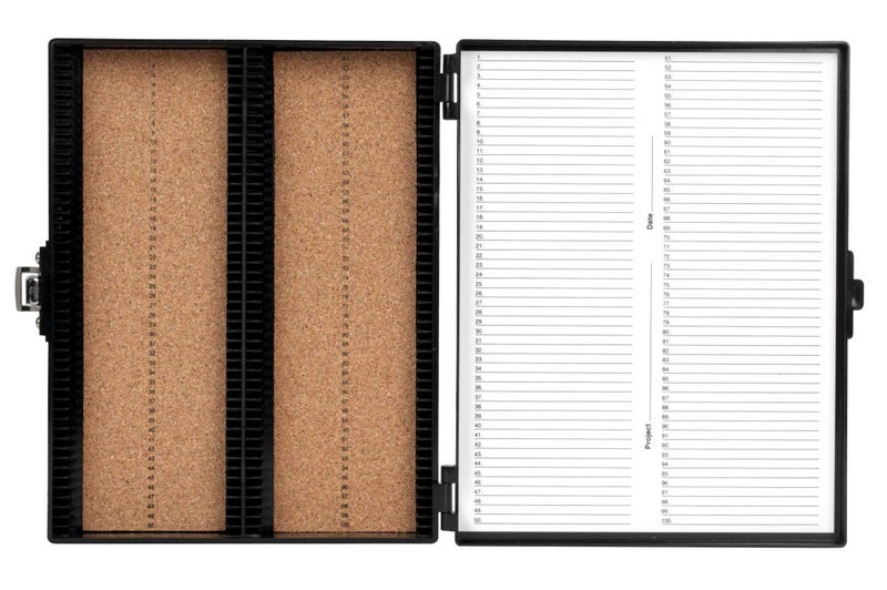 Heathrow Scientific 100 Place Microscope Slide Box, Cork Lining, Nickel-Plated Clasp, Black - Image 3