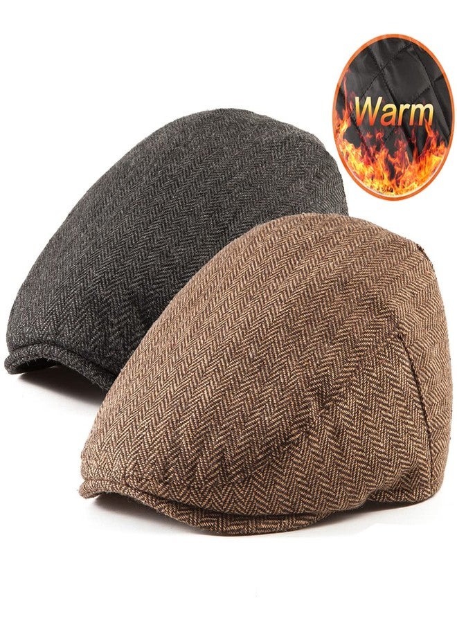 LADYBRO 2Pack Adjustable Newsboy Hats for Men Flat Cap Mens Irish Cabbie Gatsby Tweed Ivy, Filled Quilted Lining Black+brown 2pack, 7 7/8 - Image 5