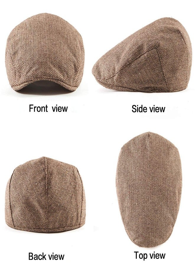 LADYBRO 2Pack Adjustable Newsboy Hats for Men Flat Cap Mens Irish Cabbie Gatsby Tweed Ivy, Filled Quilted Lining Black+brown 2pack, 7 7/8 - Image 2