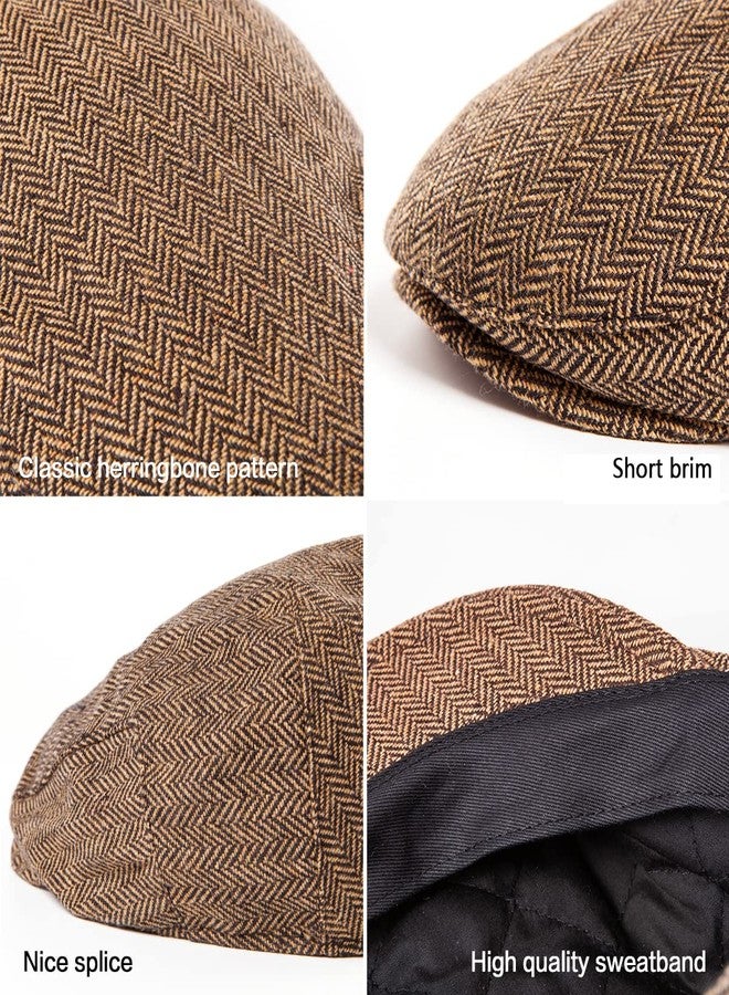LADYBRO 2Pack Adjustable Newsboy Hats for Men Flat Cap Mens Irish Cabbie Gatsby Tweed Ivy, Filled Quilted Lining Black+brown 2pack, 7 7/8 - Image 4