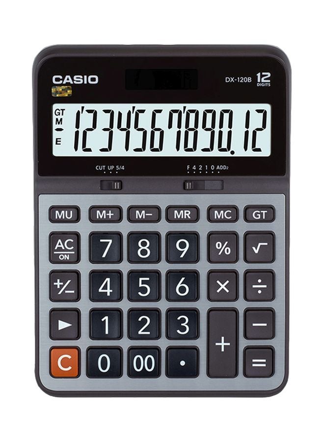 كاسيو آلة حاسبة للعمليات الأساسية بشاشة سعة 12 رقماً طراز DX-120B أسود/ رمادي/ أبيض - Image 1