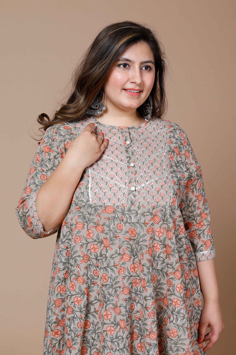 Miravan Womens Plus Size Brown Gota Lace Work Floral Printed Anarkali Kurta - Image 4