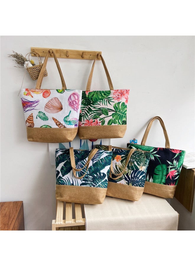 Fashion Canvas Bag Style National Style Artistic Women's Shoulder Bag Simple Tote Bag Large Capacity Women's Portable Shopping Bag-Color:Blue And Green Colorful - Image 2