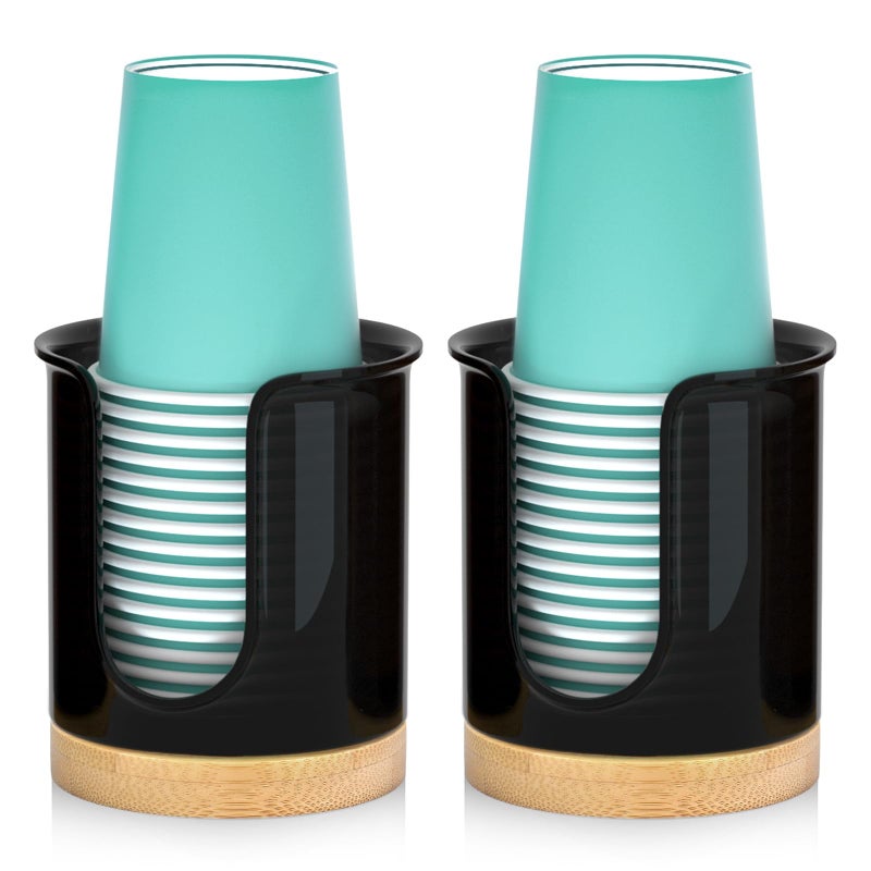 2 Pack Paper Cup Dispenser Holds 3 oz Mouthwash Cups Ideal for Bathroom Vanity Countertops Black