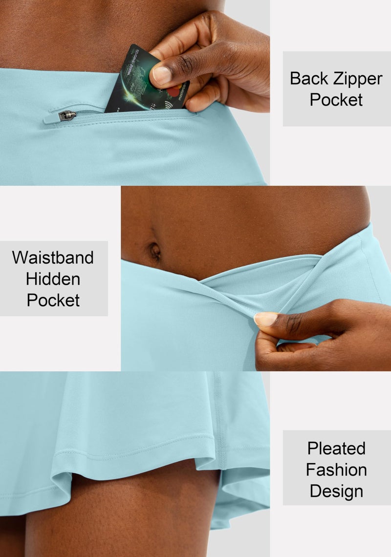 SANTINY Pleated Tennis Skirt for Women with 4 Pockets Women's High Waisted Athletic Golf Skorts Skirts for Running Casual (Sky Blue_M) - Image 5