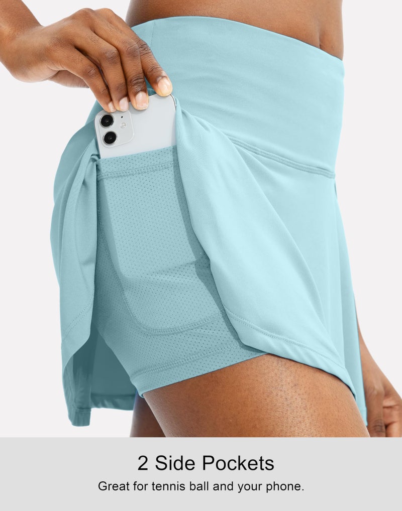 SANTINY Pleated Tennis Skirt for Women with 4 Pockets Women's High Waisted Athletic Golf Skorts Skirts for Running Casual (Sky Blue_M) - Image 4