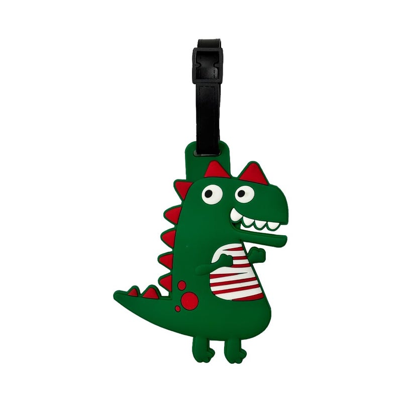 Eitheo بطاقات أمتعة للأطفال بطاقات أمتعة مع اسم وعنوان | بطاقات أمتعة سيليكون للحقائب، بطاقات لتحديد الحقائب/حقائب المدرسة ملصق ملون متعدد (ديناصور) - Image 1