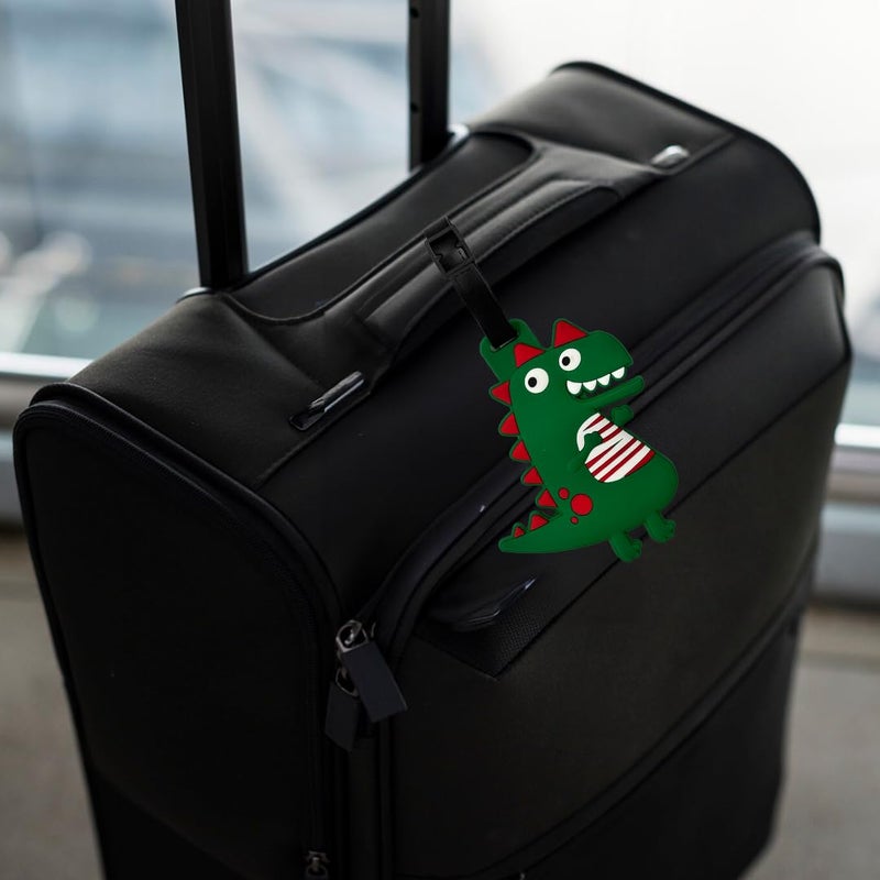 Eitheo بطاقات أمتعة للأطفال بطاقات أمتعة مع اسم وعنوان | بطاقات أمتعة سيليكون للحقائب، بطاقات لتحديد الحقائب/حقائب المدرسة ملصق ملون متعدد (ديناصور) - Image 2