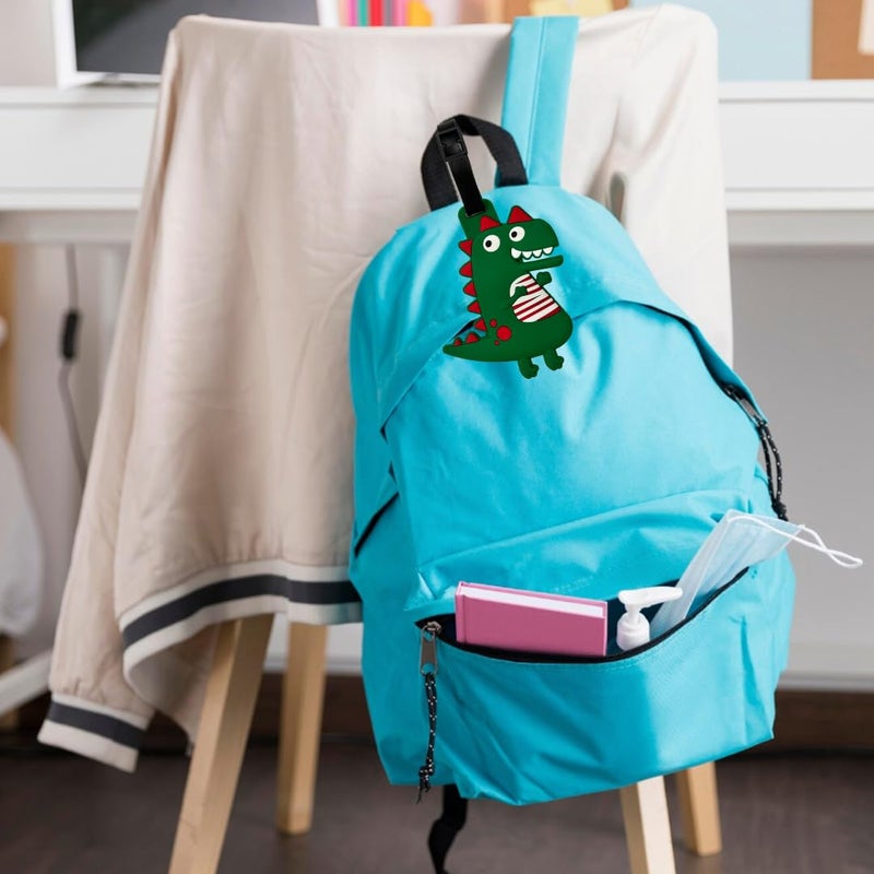 Eitheo بطاقات أمتعة للأطفال بطاقات أمتعة مع اسم وعنوان | بطاقات أمتعة سيليكون للحقائب، بطاقات لتحديد الحقائب/حقائب المدرسة ملصق ملون متعدد (ديناصور) - Image 3